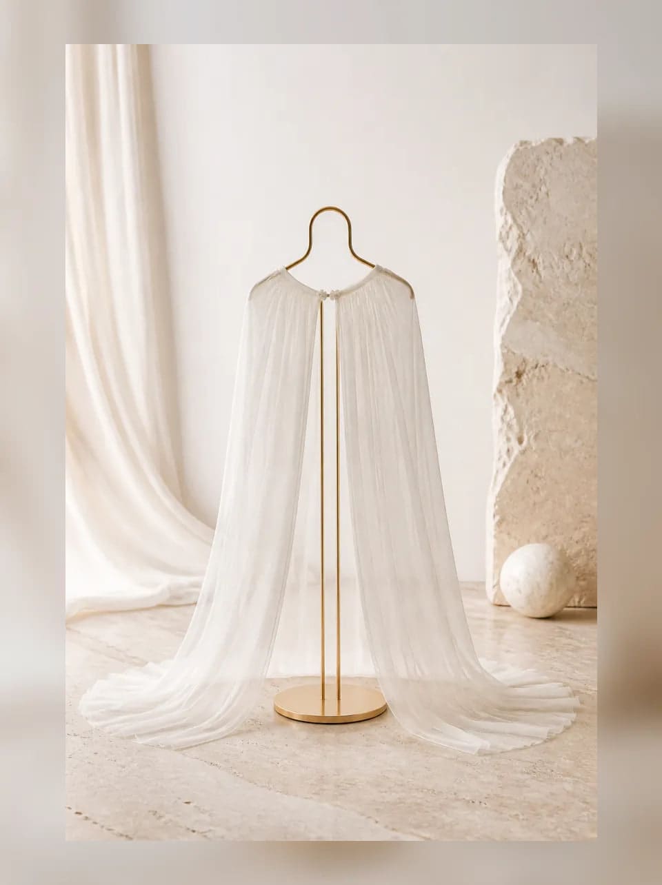 Anais Sheer Bridal Cape — complete product view showing its overall form and proportion in Ivory · chapel