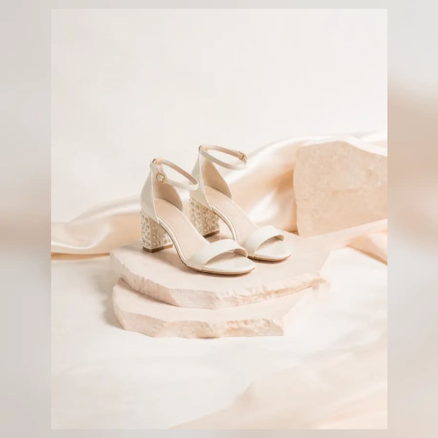 Delphine Pearl Block Sandals — close craftsmanship view showing construction and finish