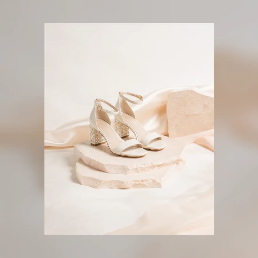 Delphine Pearl Block Sandals — material detail showing texture, scale, and tonal character