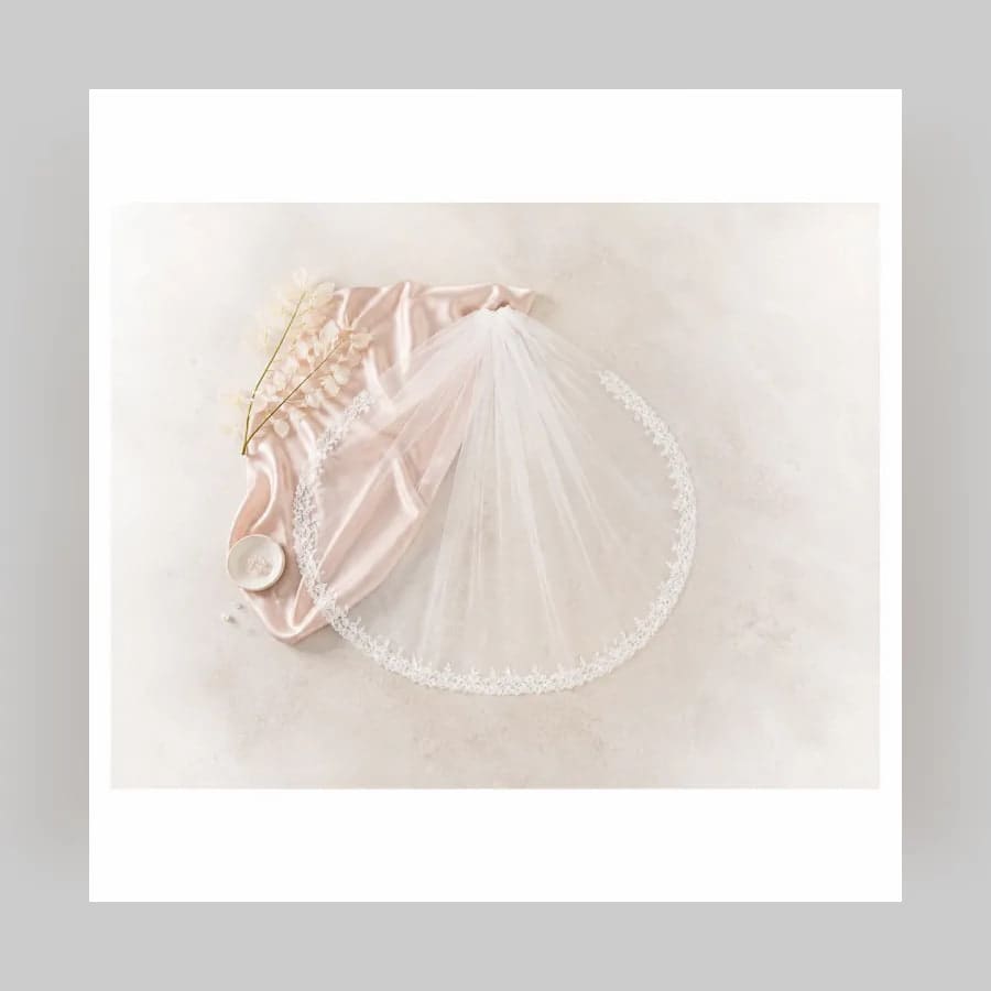 Evangeline Lace-Edge Veil — material detail showing texture, scale, and tonal character