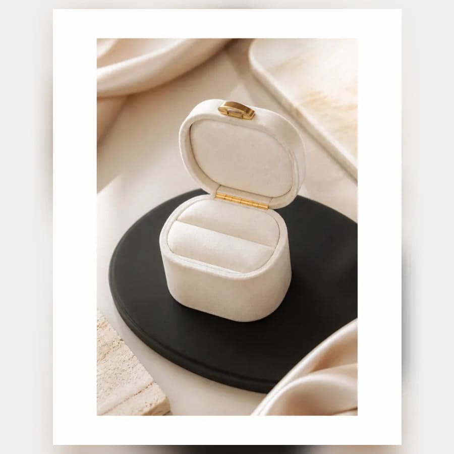 Genevieve Velvet Ring Box — close craftsmanship view showing construction and finish