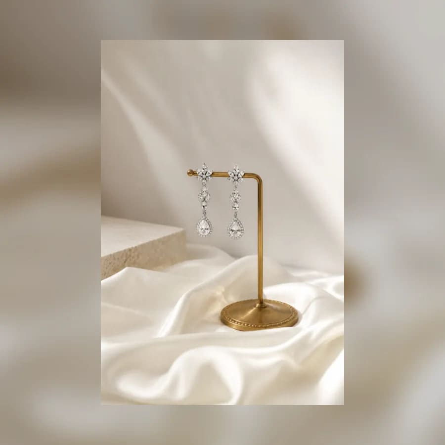 Isla Crystal Drop Earrings — material detail showing texture, scale, and tonal character