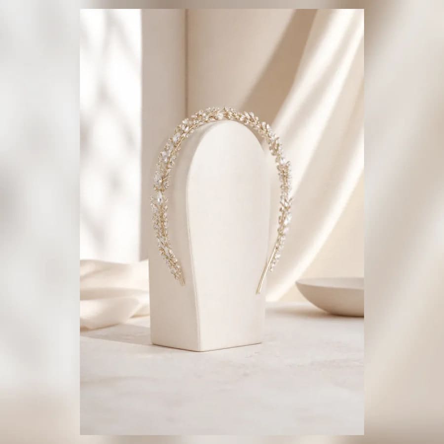 Liora Crystal Headband — close craftsmanship view showing construction and finish