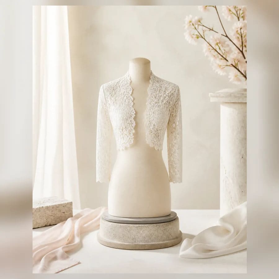 Margot Lace Bolero — close craftsmanship view showing construction and finish