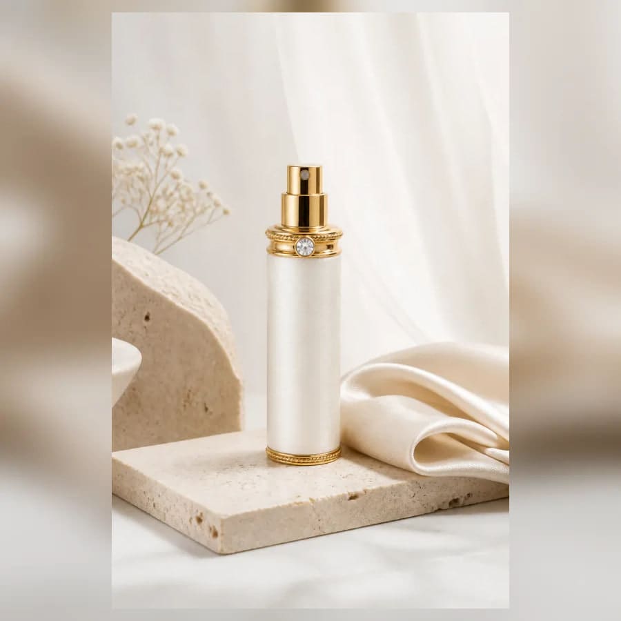 Marguerite Satin Perfume Atomizer — close craftsmanship view showing construction and finish