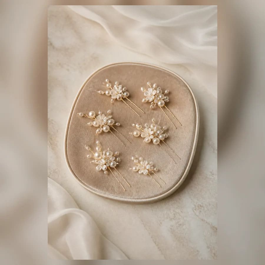 Rosalie Pearl Hair Pins — close craftsmanship view showing construction and finish
