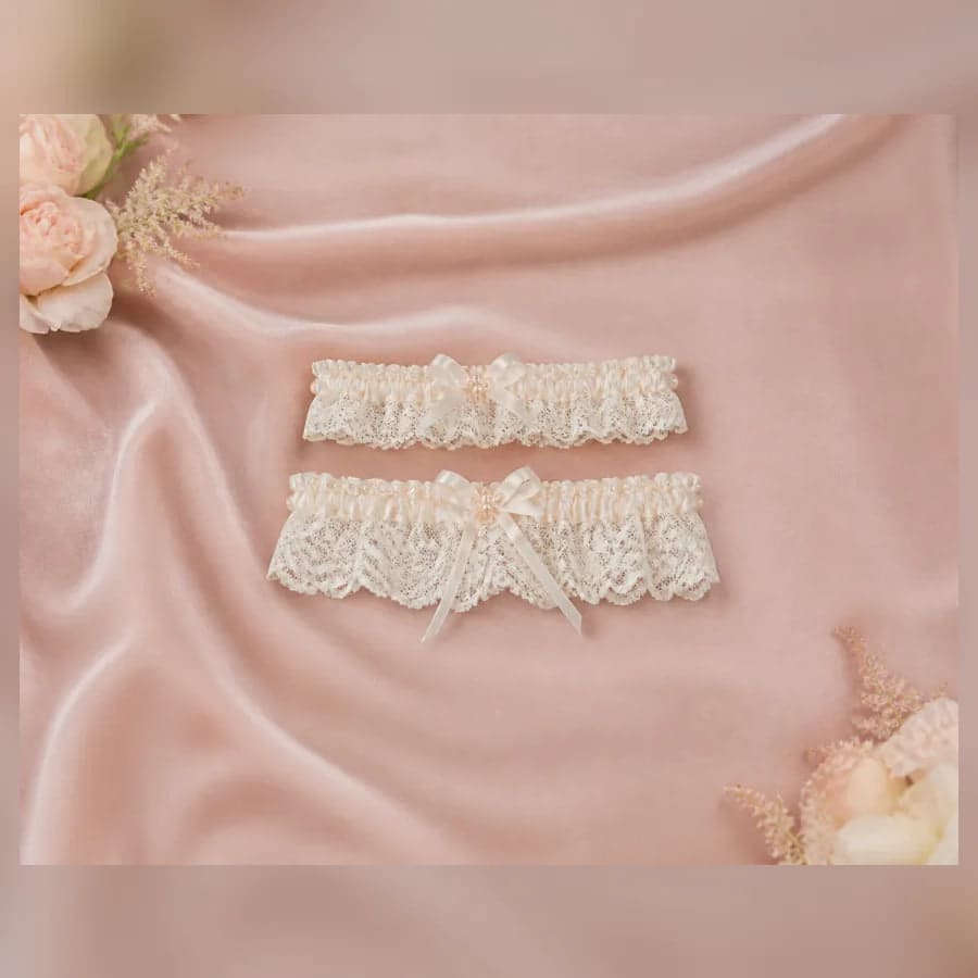 Simone Bridal Garter Set — close craftsmanship view showing construction and finish