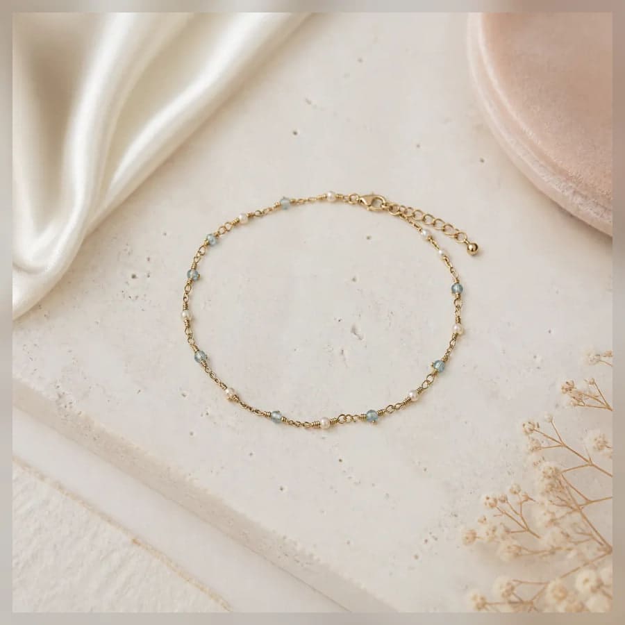 Thea Something Blue Anklet — close craftsmanship view showing construction and finish
