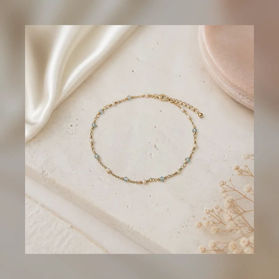 Thea Something Blue Anklet — material detail showing texture, scale, and tonal character