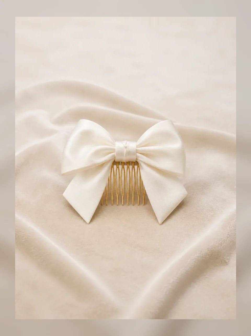 Estelle Bow Comb — complete product view showing its overall form and proportion in Ivory silk
