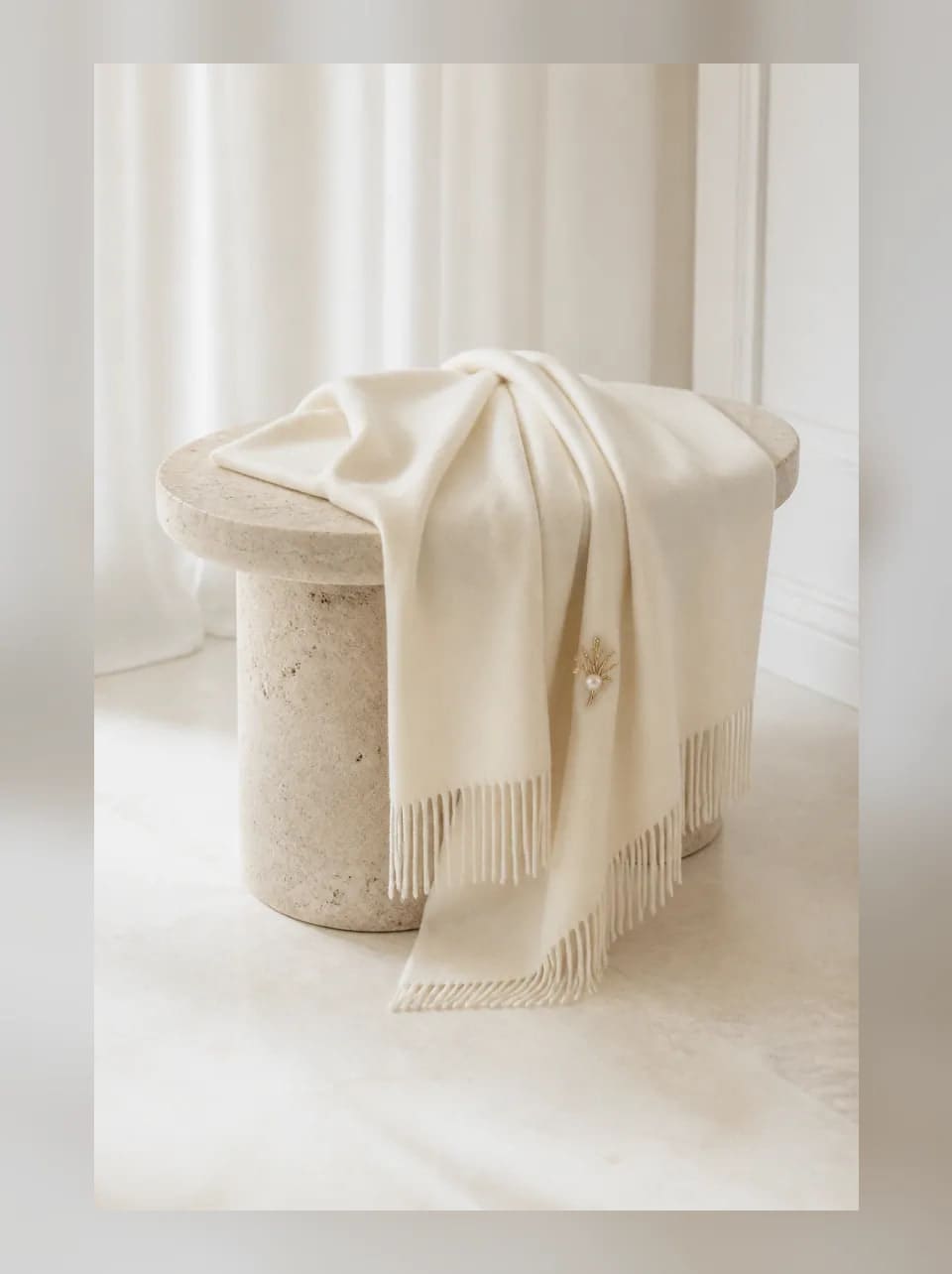 Sabine Cashmere Bridal Wrap — complete product view showing its overall form and proportion in Ivory