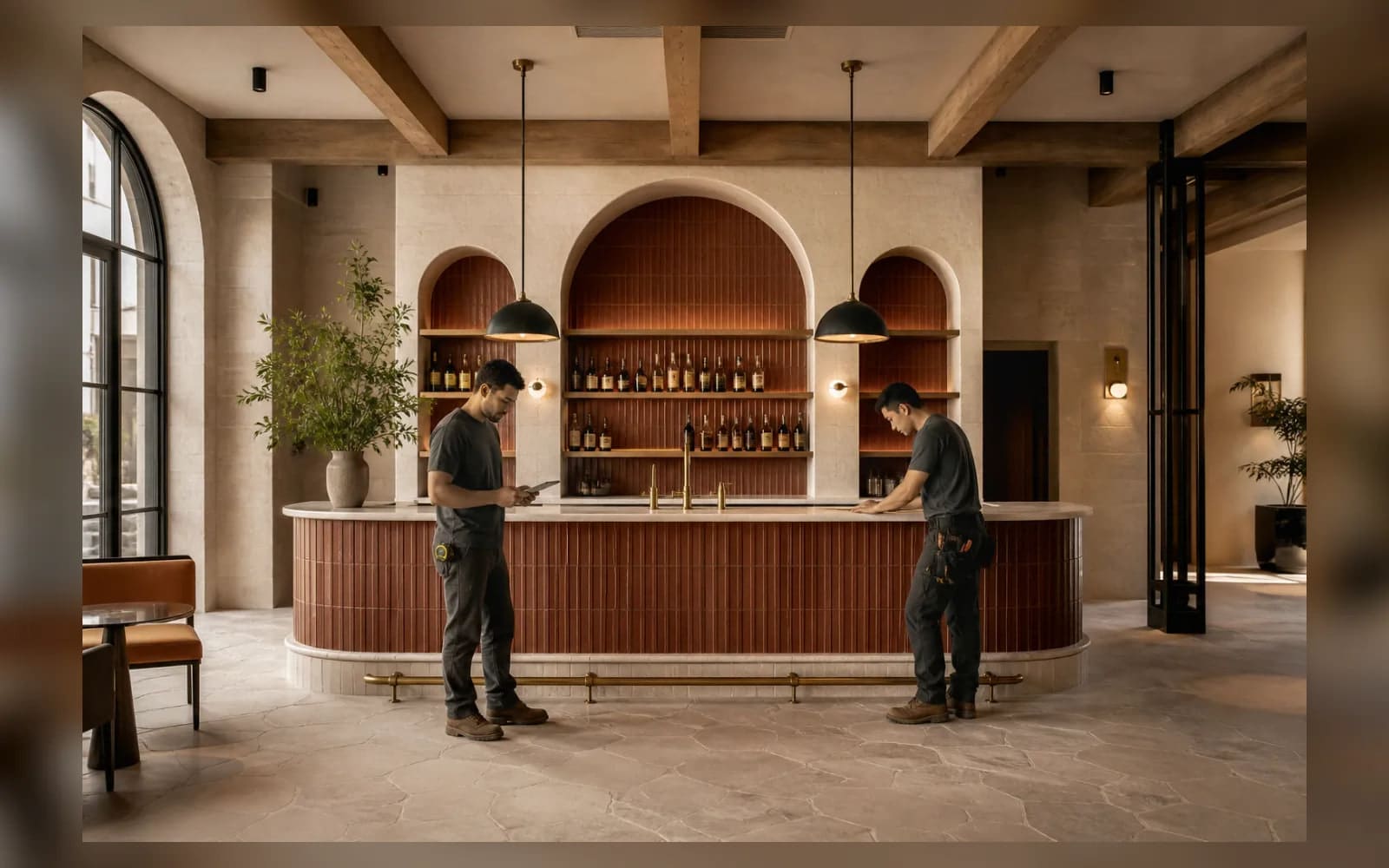 Concept image: Warm hospitality interior near completion