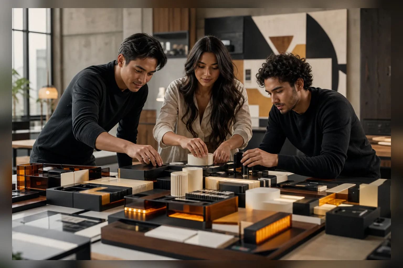 A young cross-functional team assembling modular business capabilities around a stable shared digital core
