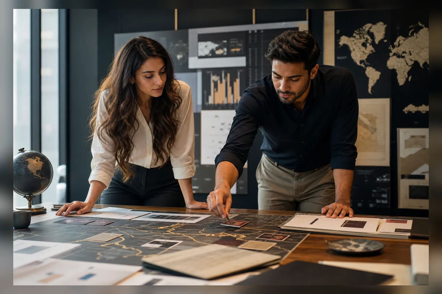 Two young business leaders reviewing essential evidence signals and selecting one accountable next action