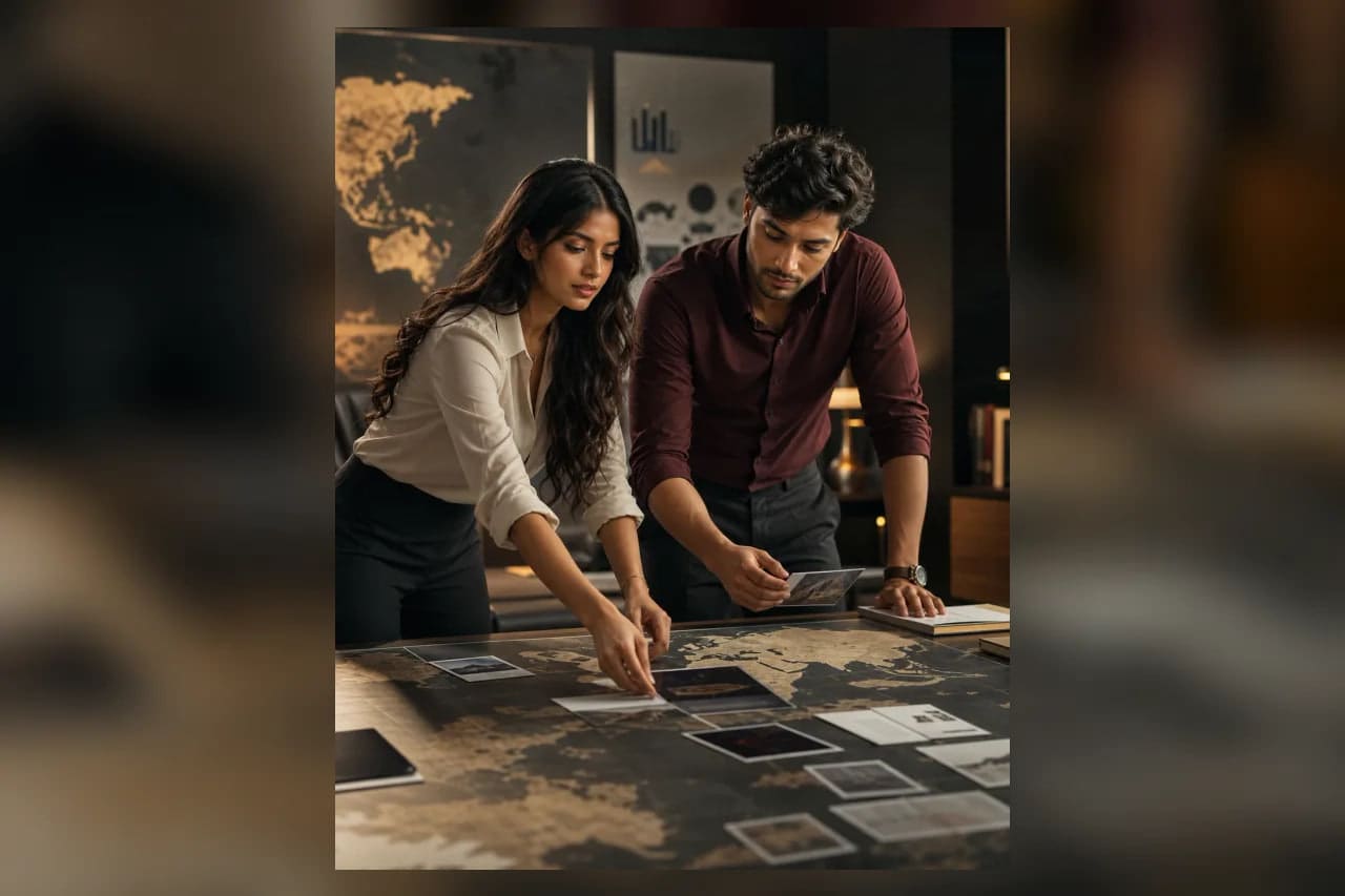 Two young strategists translating maps, records, and evidence into a clear decision