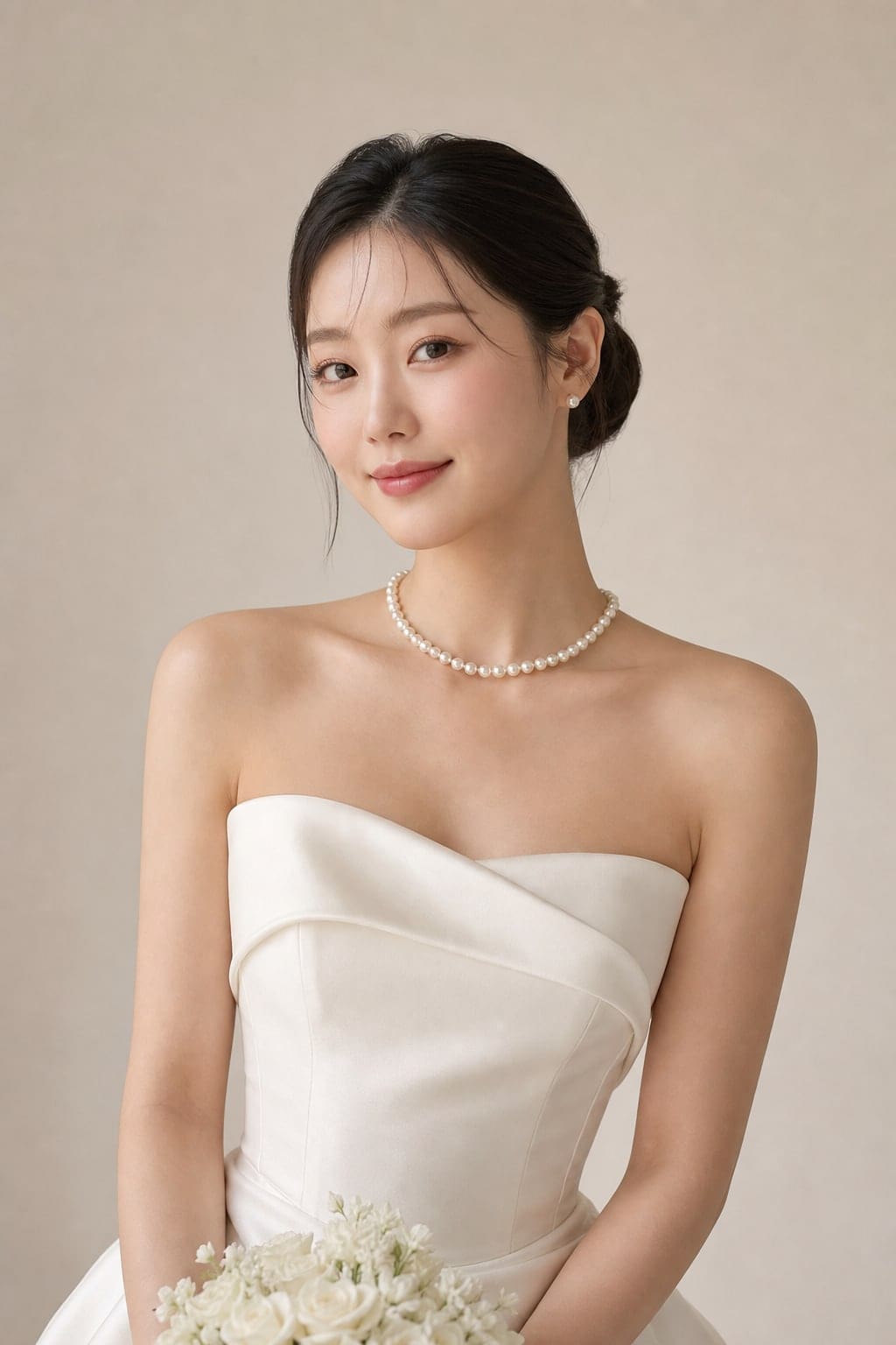 Amara Pearl Necklace — Amara pearl necklace in 16 in, front on-model view showing the necklace placement