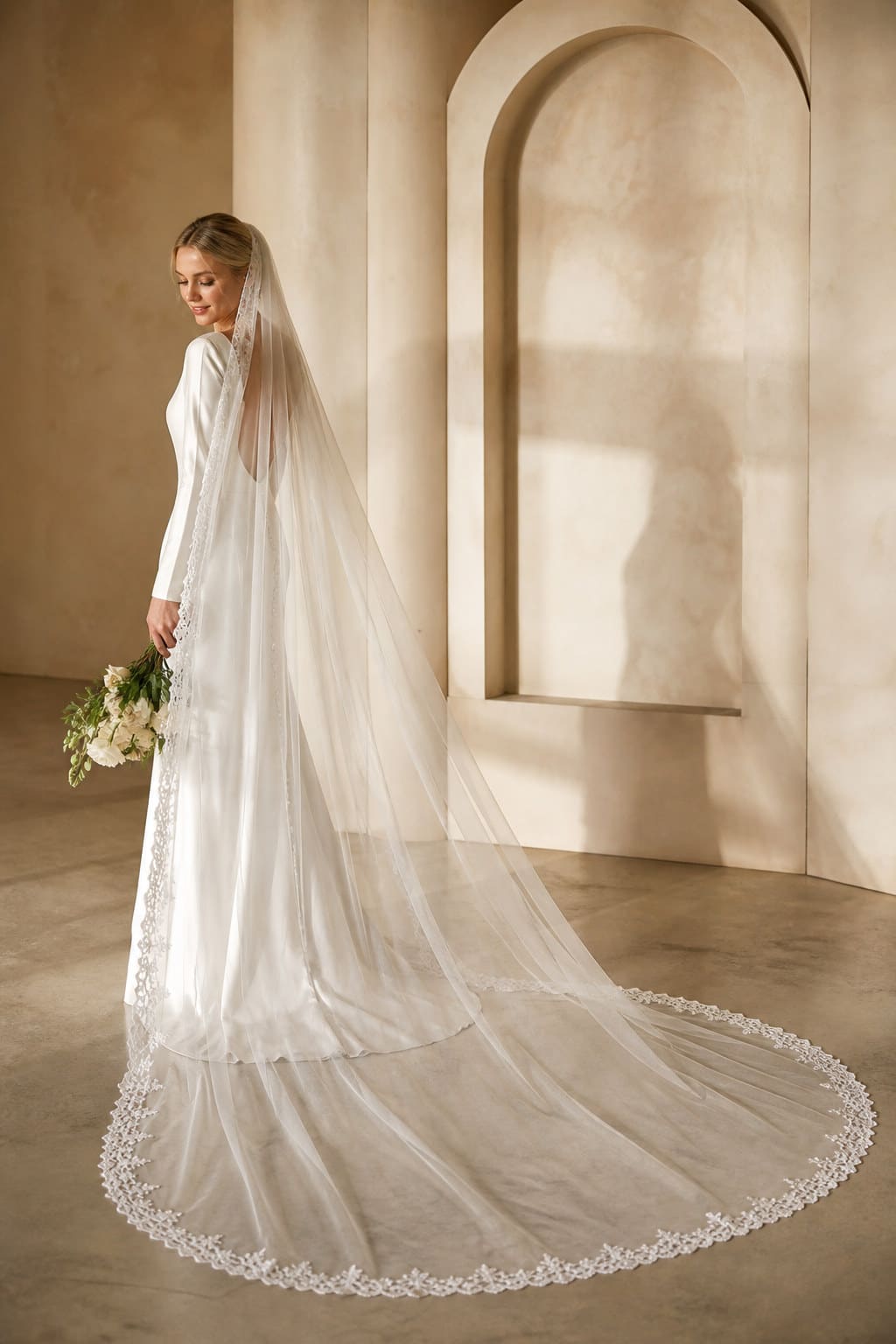 Evangeline Lace-Edge Veil — alternate real-world styling view showing how the piece is worn or used