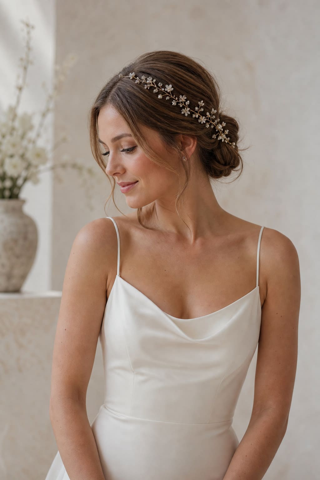 Solene Hair Vine — editorial in-context view showing hand-wired crystal and pearl-style details